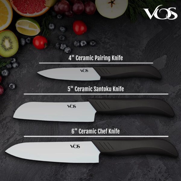 Vos Ceramic Knife Set | Ceramic Kitchen Knife Set | Ceramic Kitchen Knife with Covers, Ceramic Paring Knife 10 cm, 12 cm, 15 cm