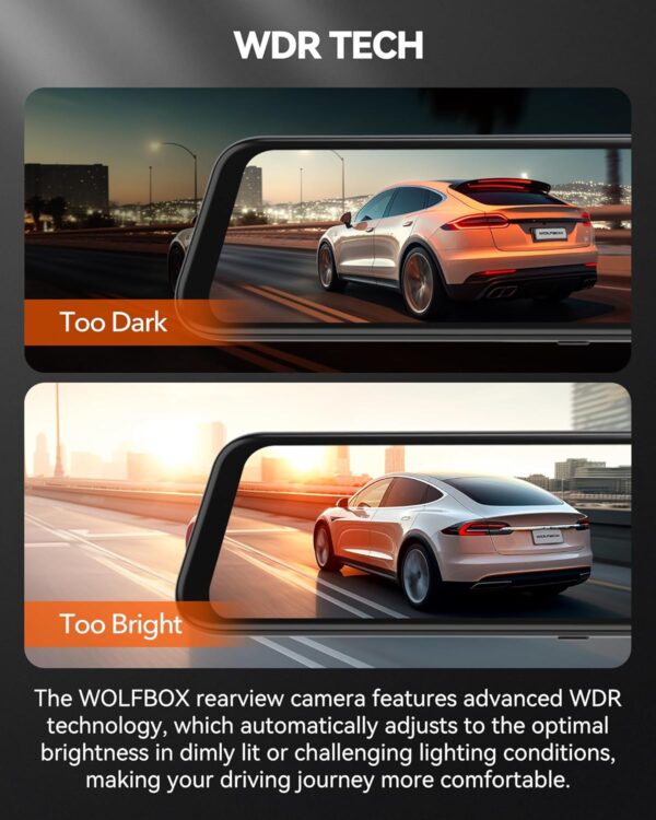 WOLFBOX G840H 12" Touchscreen Mirror Dash Cam with WiFi, 2.5K Rear View Mirror Camera with 1080P Rear Camera, Mirror Dash Camera for Car Front and Rear, Parking Mode, WDR, Included 32GB Card and GPS