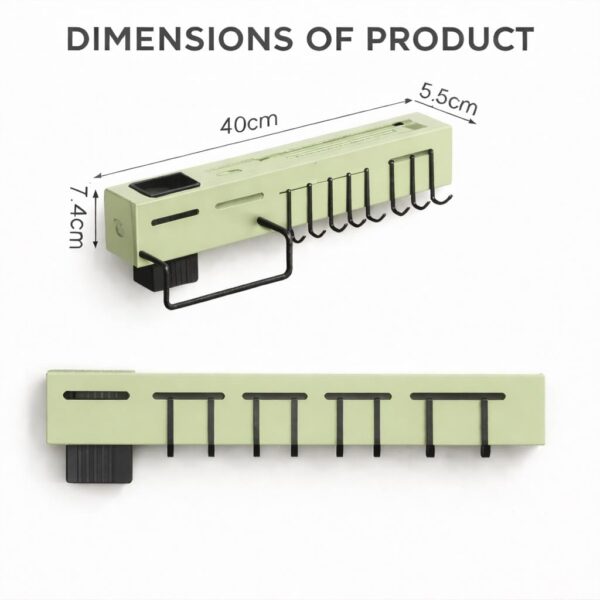 Wall Mounted Kitchen Organizer Rack with Knife Holder Slots, Utensil Hanging Hooks, Towel Bar and Storage Cup, Drill or Adhesive Installation Kitchen Storage Shelf Unit (GREEN__01)