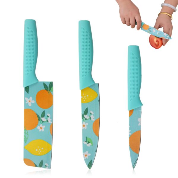 Zibuyu ® 3 Piece Kitchen Knife Set, High Carbon Stainless Zibuyu ® 3 Piece Kitchen Knife Set, High Carbon Stainless Steel Paring Knife for Kitchen Use with Non Stick, Non-Slip Handle, Coating for Fruit and Vegetable Cutting