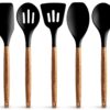 Zulay Kitchen Utensils Set With Authentic Acacia Wood Handles - Zulay Kitchen Utensils Set With Authentic Acacia Wood Handles - 5 Piece Non-Stick Silicone Cooking Set - 464°F Heat Resistant - Black