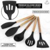 Zulay Kitchen Utensils Set With Authentic Acacia Wood Handles - 5 Piece Non-Stick Silicone Cooking Set - 464°F Heat Resistant - Black