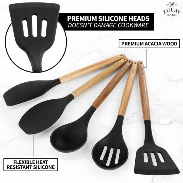 Zulay-Kitchen-Utensils-Set-With-Authentic-Acacia-Wood-Handles-5-Piece-Non-Stick-Silicone-Cooking-Set-464°F-Heat-Resistant-Black.jpg Zulay Kitchen Utensils Set With Authentic Acacia Wood Handles - 5 Piece Non-Stick Silicone Cooking Set - 464°F Heat Resistant - Black