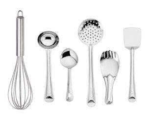 faas 6 Pcs Stainless Steel Cooking Utensils Set Kitchen Gadgets faas 6 Pcs Stainless Steel Cooking Utensils Set Kitchen Gadgets Utensil Set Includes Spatula, Ladle, Skimmer, Slotted Turner, Flex Turner & Steel Whisker