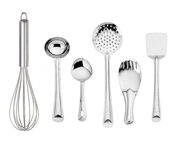 faas 6 Pcs Stainless Steel Cooking Utensils Set Kitchen Gadgets faas 6 Pcs Stainless Steel Cooking Utensils Set Kitchen Gadgets Utensil Set Includes Spatula, Ladle, Skimmer, Slotted Turner, Flex Turner & Steel Whisker