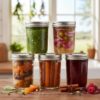 ginoya brothers 500 ML Glass Regular Mouth Mason Jars with Silver Metal Airtight Lids for Meal Prep, Food Storage, Canning, Drinking, Jelly, Dry Food, Spices - SET OF (5)