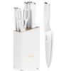 hecef Knife Block with Knives, Sharp Stainless Steel Kitchen Knife hecef Knife Block with Knives, Sharp Stainless Steel Kitchen Knife Set with Kitchen Scissors, 7-Piece Knife Block Set with Special Curved Handle for Cooks and Cooking Lovers, White